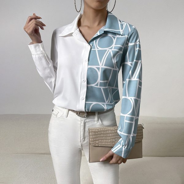 Design Contrast Color Long Sleeves Shirt Women Spring Summer Office Shirt