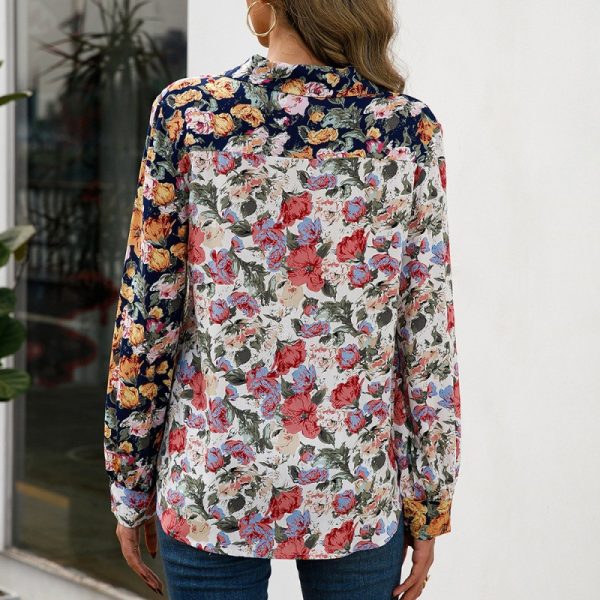 Loose Casual Floral Long Sleeved Shirt Single Breasted Multicolor Floral  Shirt Top Women