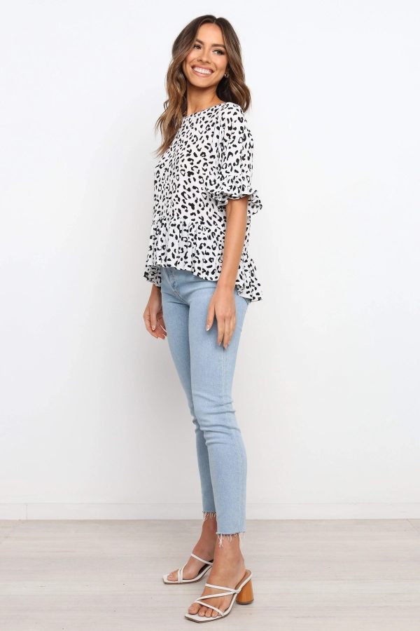 Spring Summer Short Sleeves Leopard Print Loose Shirt Top Women