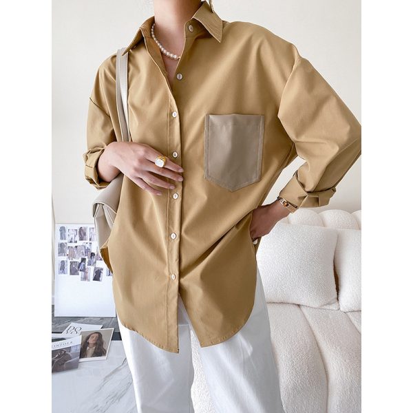 Color Matching High-Grade Long-Sleeved Shirt Women Autumn Winter French Commuting Stylish Shirt