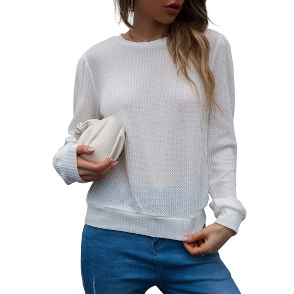 Autumn round Neck Long Sleeve Solid Color Lace Stitching Casual Backless Women T-shirt Tops