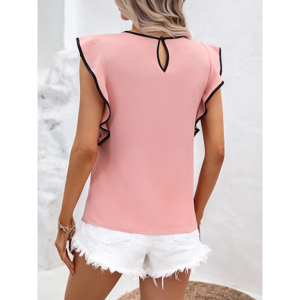 Eaby Shopee Casual Shirt Solid Color Hollow Out Cutout Collar Back Buttoned Sleeveless Shirt