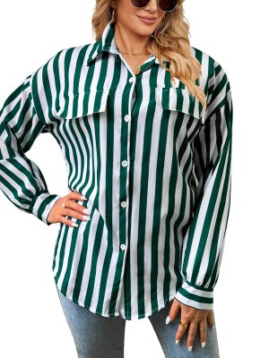 Women Spring Summer Printed Shirt Striped Top