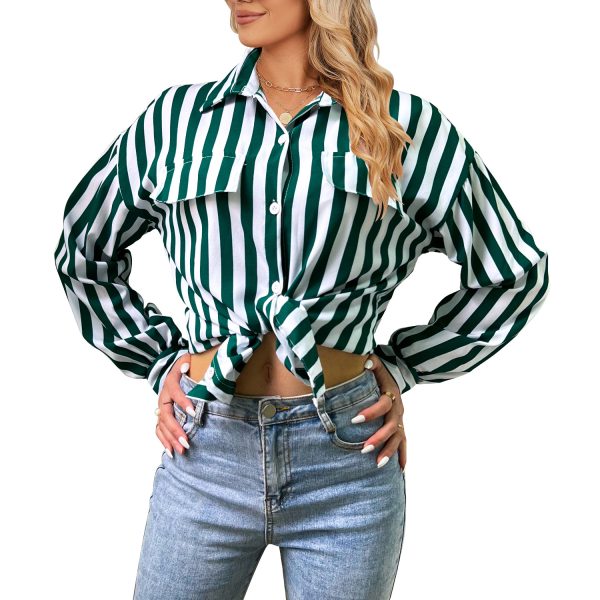 Women Spring Summer Printed Shirt Striped Top