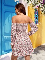 Summer Chiffon Floral Slimming off Shoulder Dress Women  Clothing