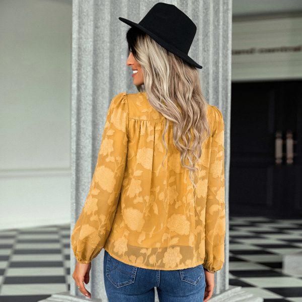 Autumn Winter Jacquard round Neck Top Women Women Clothing Loose Chiffon Shirt