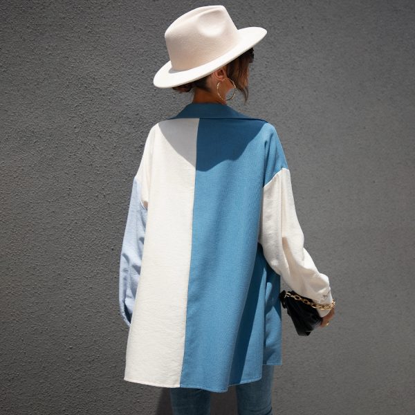 Summer Spring New  Color Block Stitching Shirt for Women