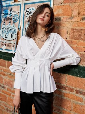 White Shirt Women Niche Waist Trimming Ruffles French Top Women