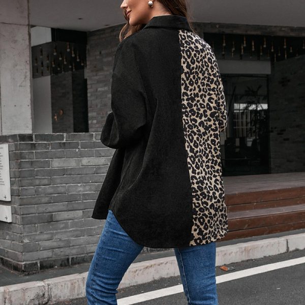 Casual Loose Leopard Print Long Sleeve Color Matching Single-Breasted Mid-Length Shirt plus Size Women Shirt Top for Women