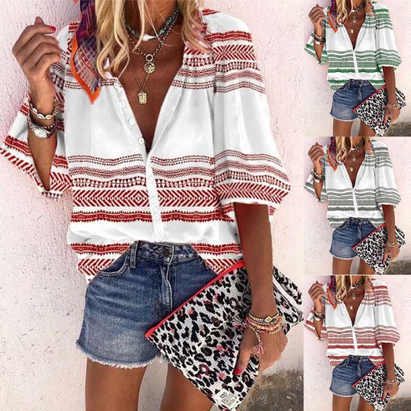 Women Striped Printing Stylish Shirt Women Top