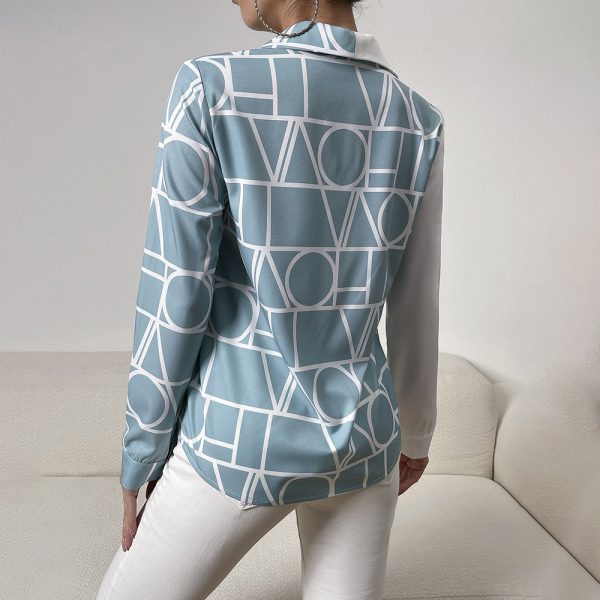 Design Contrast Color Long Sleeves Shirt Women Spring Summer Office Shirt