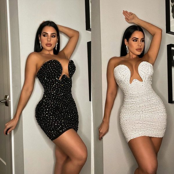 Sexy Slim-Fit Chest-Wrapped Rhinestone Dress Nightclub