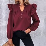 Women Wear Spring Long Sleeved Red Solid Color Shirt Women