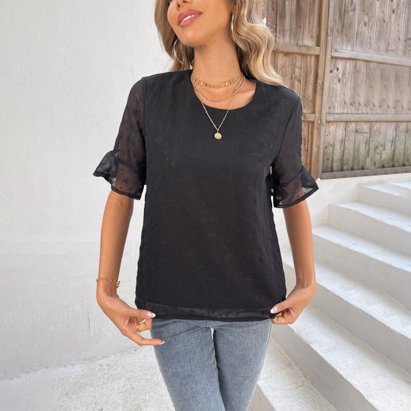 Women Clothing Summer Lace Short Sleeved T shirt Crew Neck Casual Women Top