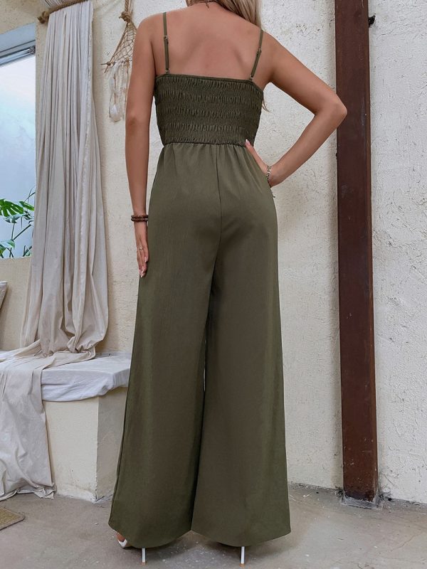 Popular Loose Casual Straight Leg Wide Leg Suspender Jumpsuit for Women