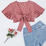 Summer Red Chest Lace up Short Exposed Top for Women