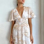 Summer Bocia V neck Waist-Controlled Sexy Slimming Personalized Plant Print Dress Women