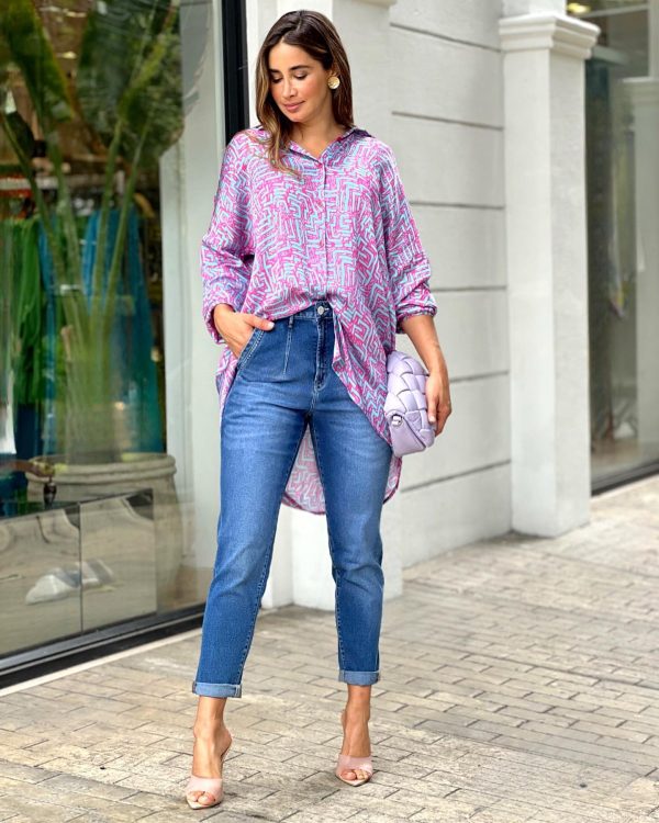 Women Clothing Summer Office Loose Casual Print Shirt