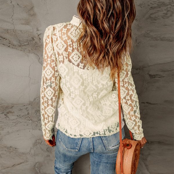 Lace Long Sleeved Top Women Summer Hollow Out Thin Faux Two Layer T shirt