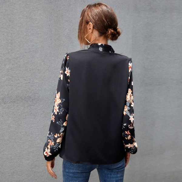 Autumn Winter Black Printed Patchwork Long Sleeves Women