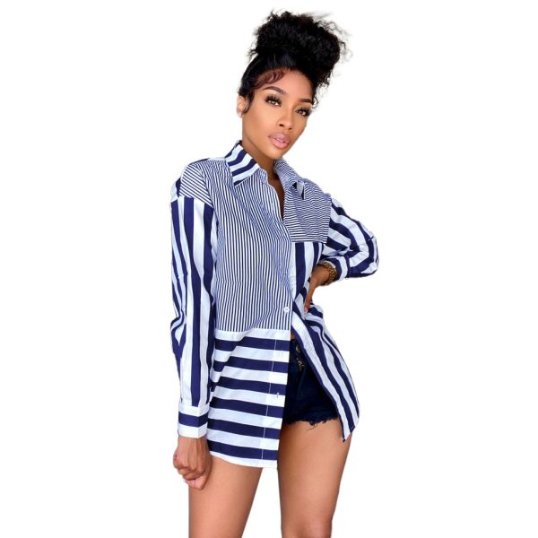 Autumn New  Women  Clothing Fashion Ladies Striped Printing Loose Shirt