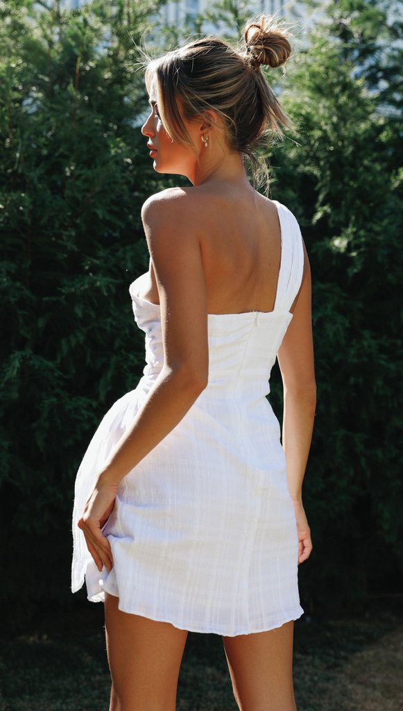Women Clothing Solid Color Shoulder Belt Irregular Asymmetric Hem Dress