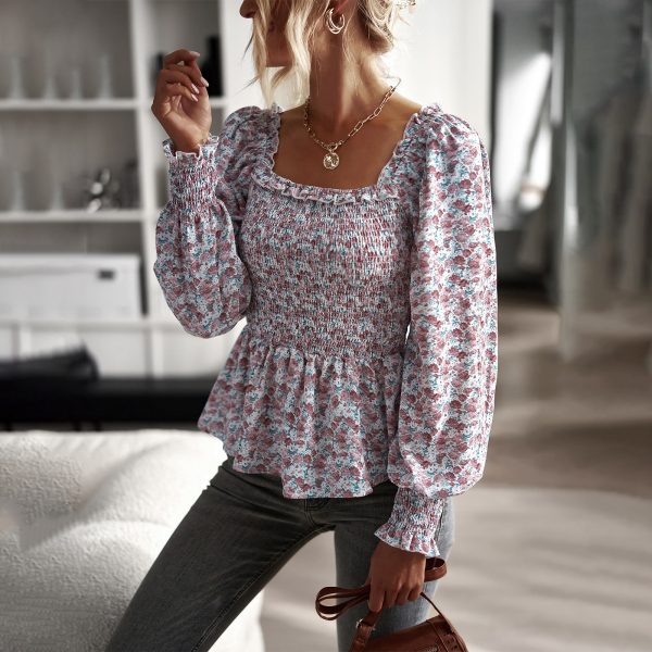 Square Collar Long Sleeve Shirt Spring Autumn Four Seasons Top Casual Women