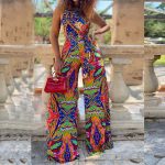 Women Clothing Summer Loose Sleeveless Printed Trousers Jumpsuit