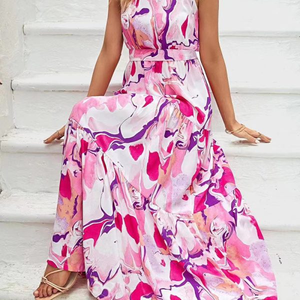 Printed Bohemian Sleeveless Ruffle Dress Beach Dress Flounced Dress