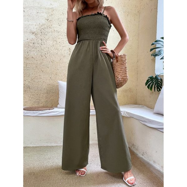 Popular Loose Casual Straight Leg Wide Leg Suspender Jumpsuit for Women