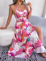 Spring Summer Vacation Sleeveless Cutout Sling Maxi Dress Beach Dress Women Clothing