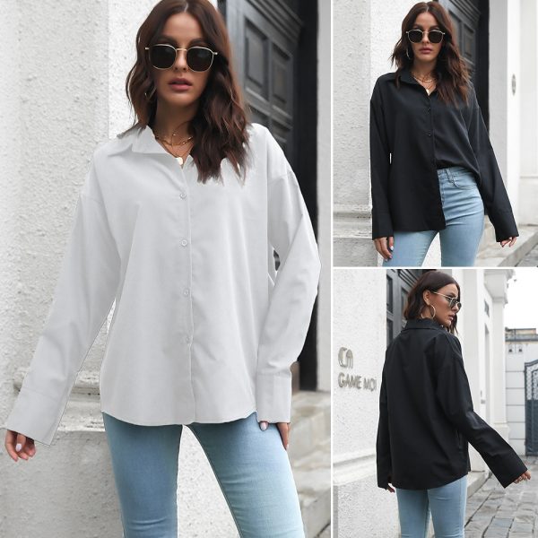 Cotton Drop-Shoulder Sleeve Large Cuff Long Sleeve Shirt Women Design Loose Shirt