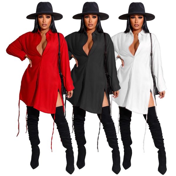 Casual Shirt Long Sleeve Plus Size Solid Color Shirt Long Shirt Women Plus Size