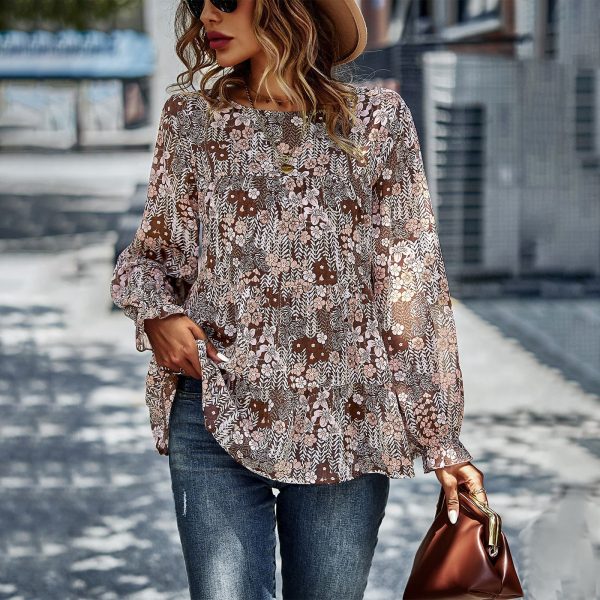 Women Blouses Top Spring Summer Pattern Print T shirt Babydoll