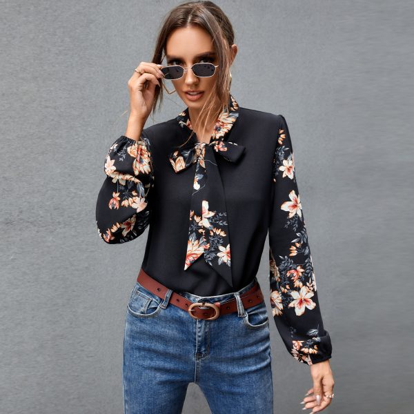 Autumn Winter Black Printed Patchwork Long Sleeves Women