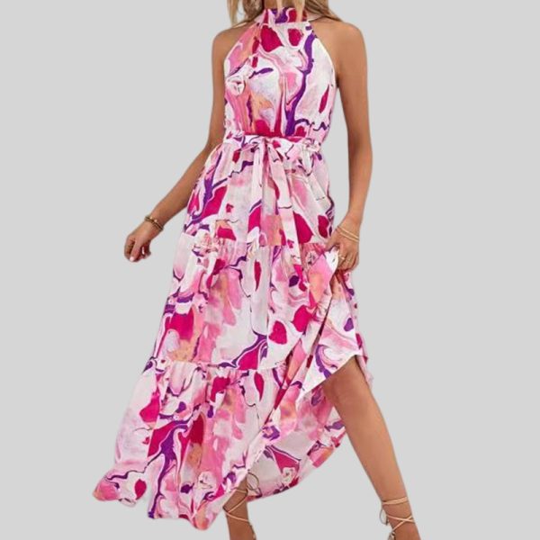 Printed Bohemian Sleeveless Ruffle Dress Beach Dress Flounced Dress