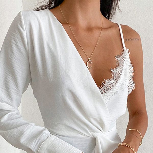 Summer Lace Stitching Irregular Asymmetric Champray Niche Shirt Women Sling