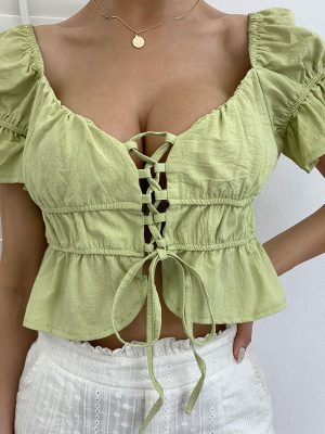 Exclusive for Women Clothing Chest Rope V neck Ruffle Short Top