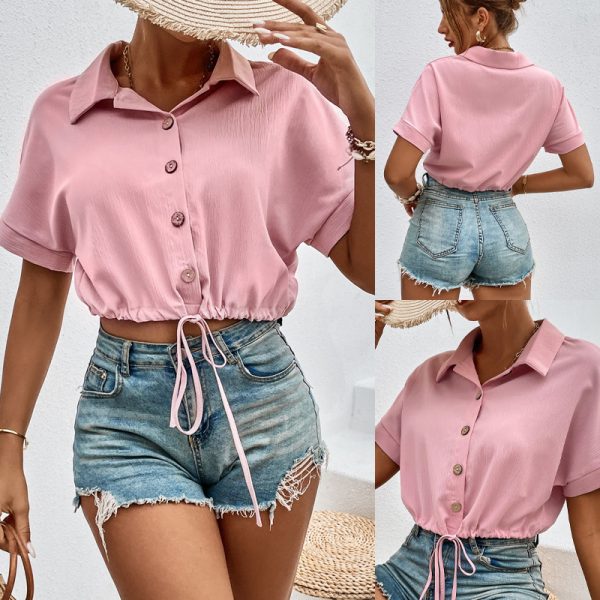 Loose Casual Polo Short Sleeve Collared T shirt for Women