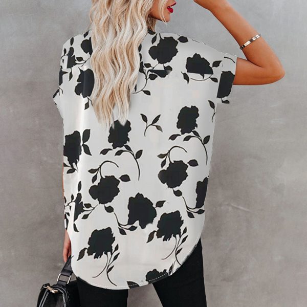 Dark Rose Printed Short Sleeved Shirt Women Summer Polo Collar