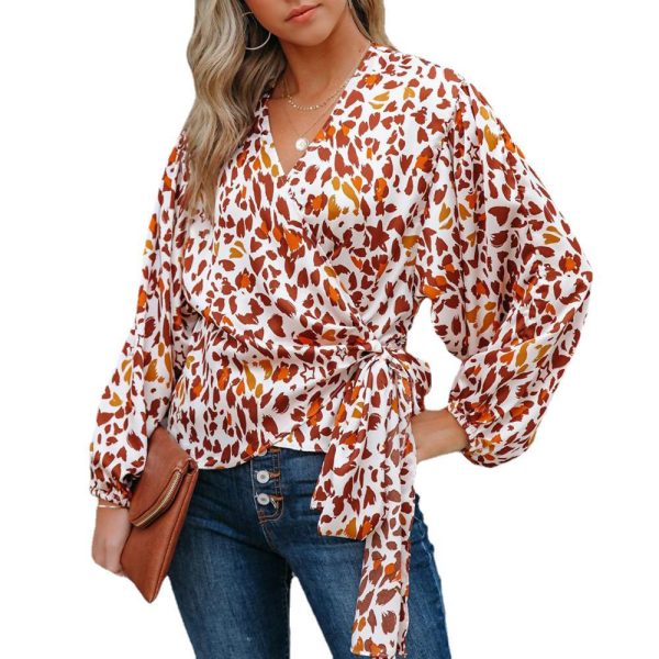 Spring Summer New  Long-Sleeved Casual Shirt Fashion Floral Print Lantern Sleeve Loose Women Top