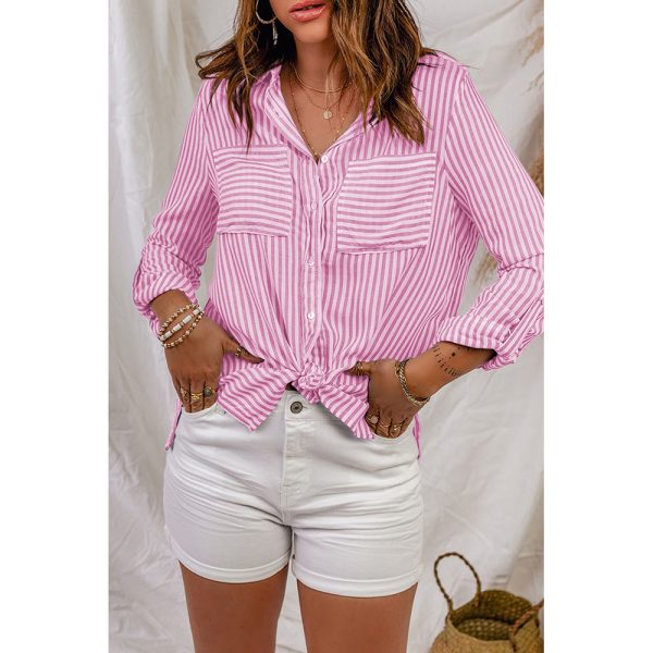 Striped Shirt Women European And American Foreign Trade Loose Collared Long Sleeve Business Attire