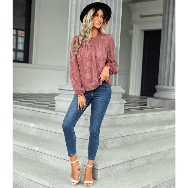 Autumn Winter Jacquard round Neck Top Women Women Clothing Loose Chiffon Shirt