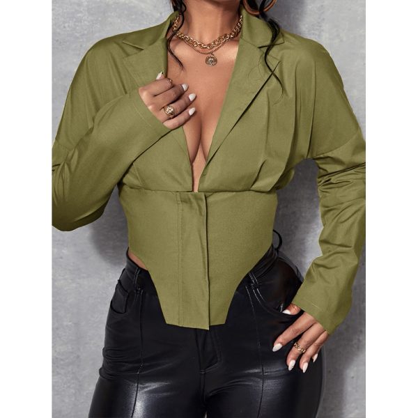 Women Long Sleeved Shirt Zipper Office Mid-Length Solid Color Cardigan Sexy Top Women Spring Summer