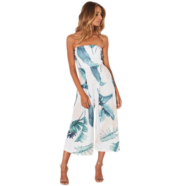 Women Clothing off the Shoulder Printed Casual Loose Long Jumpsuit