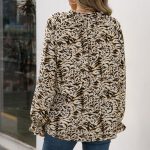 Leopard Print Long Sleeve V neck Shirt Casual Loose Small Floral Wood Ear Collar Shirt Top Women