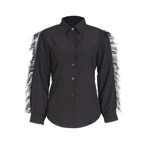 Spring Women Clothing Luxury Ostrich Feather Decorative Shirt