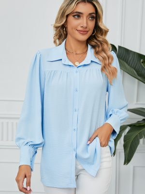 Women Clothing Chiffon Loose Long Sleeve One Breasted Shirt Top