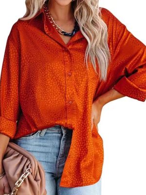 Women Shirt Autumn Comfort Satin Gravel Pattern Long Sleeve Loose Women  Top