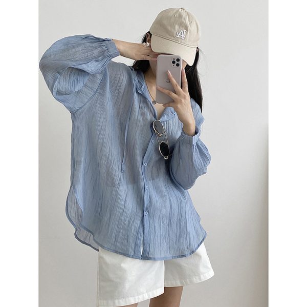 Solid Color Hooded Sunscreen Shirt for Women Summer Refreshing Loose Comfortable Lazy Shirt